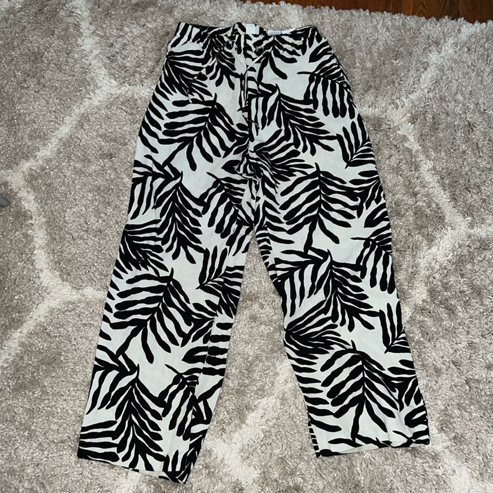 Black & White Printed Linen Pants